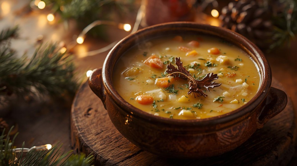 foto de navidad para un restaurante. Sopa de galets